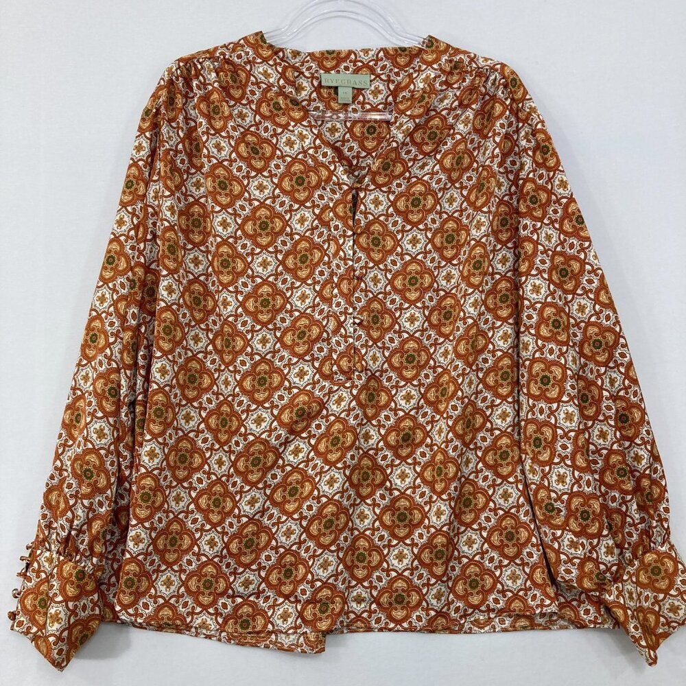 Ryegrass size 1X Floral Abstract Geometric Boho Long Sleeve‎ Popover Blouse